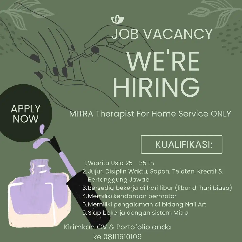 LOWONGAN THERAPIST NAIL ART DENGAN SISTEM MITRA