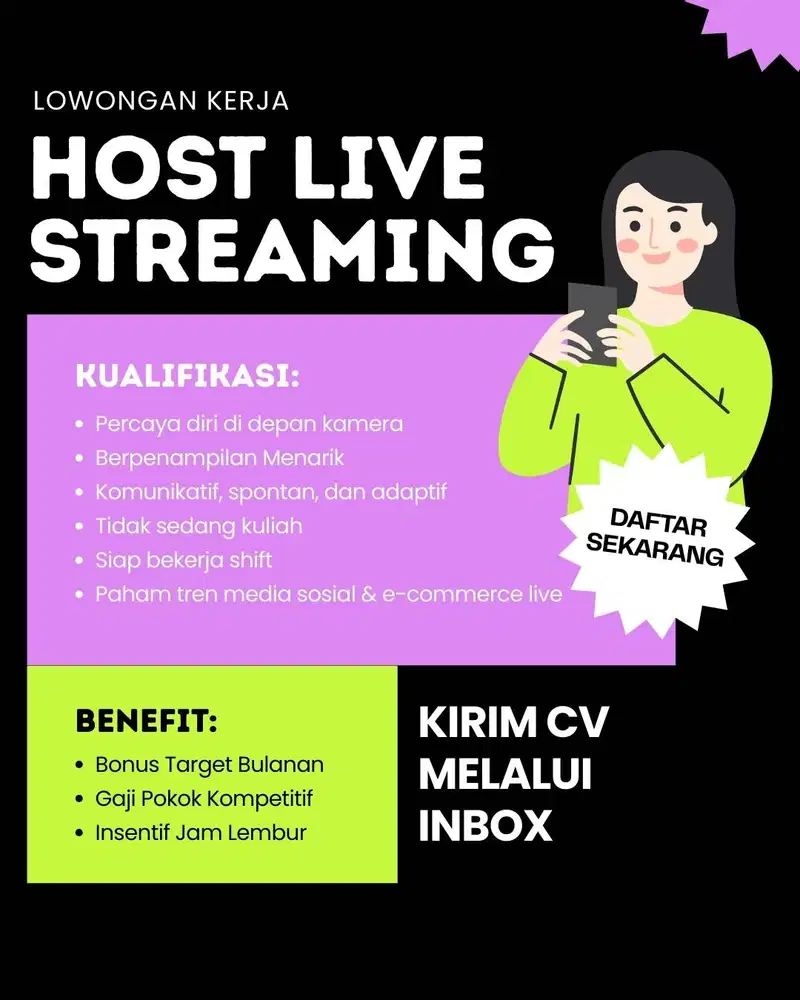 LOWONGAN KERJA HOST LIVE STREAMING