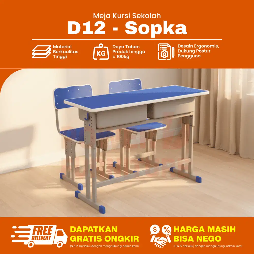 D12 Meja Kursi Sekolah Ganda - Meja Kelas Ganda | Bangku Sekolah