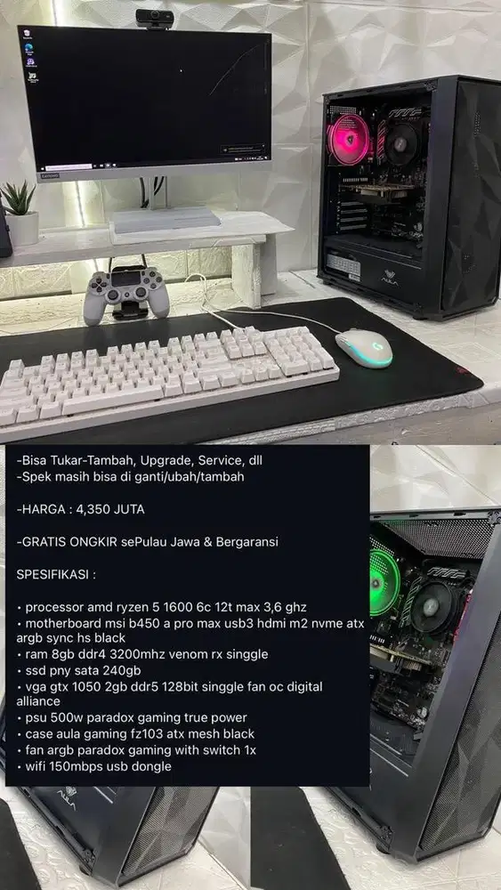 PC Amd Ryzen 5 1600 Ram 8Gb Gtx 1050 B450 Ssd 240Gb Psu 500W 4,3 Juta