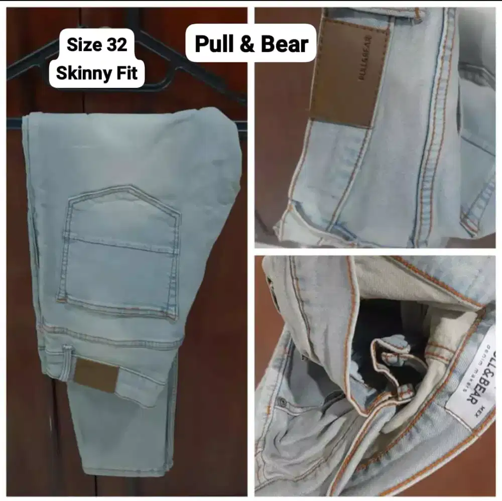 Celana jeans pull bear size 32 biru muda skinny fit