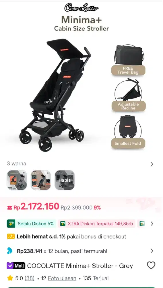 Jual murah stoller Baby Cocolatte minima+ (Cabin Size)