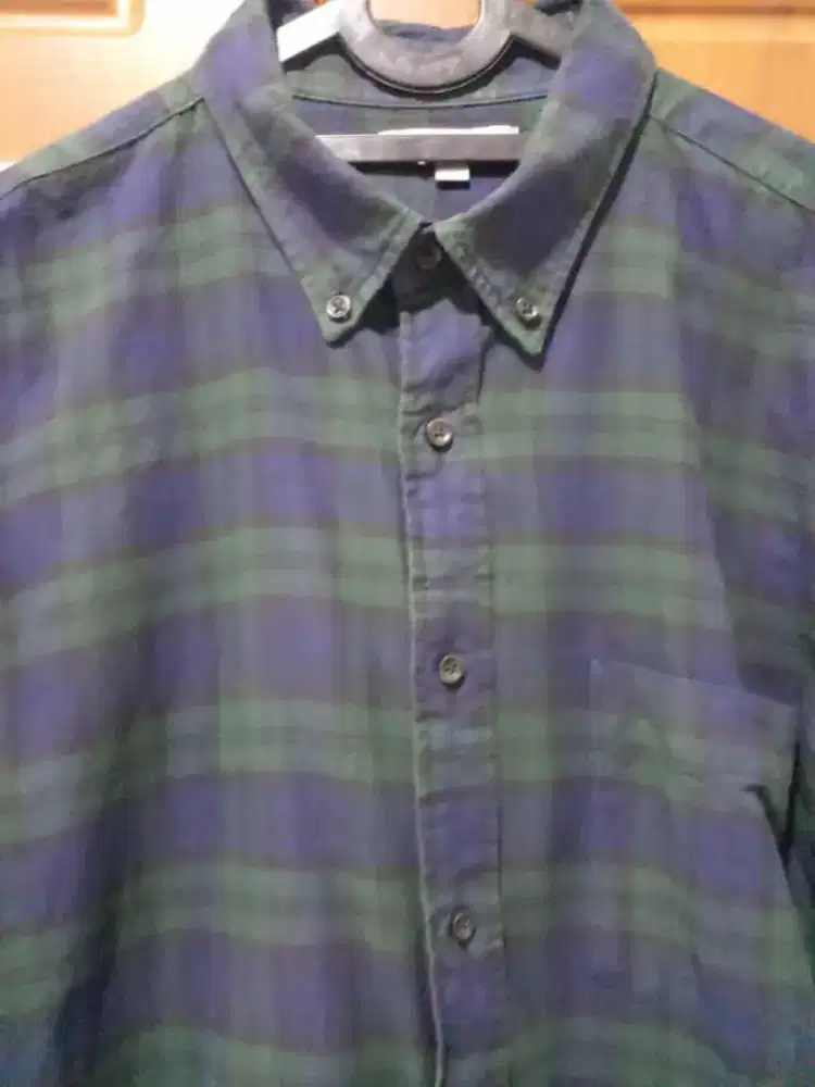 Kemeja Uniqlo Flannel Hijau Kotak Biru Size XL