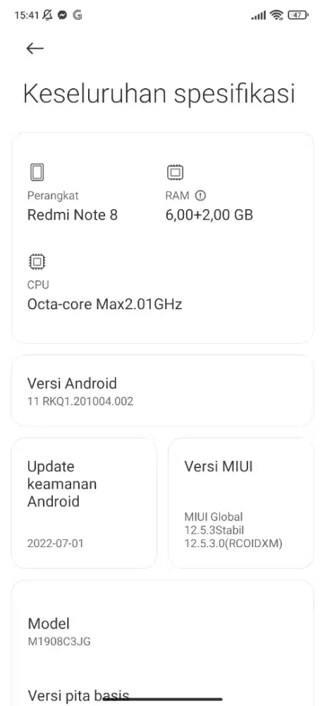 Rare item simpenan redmi note 8 ram 6+2/128 GB no minus