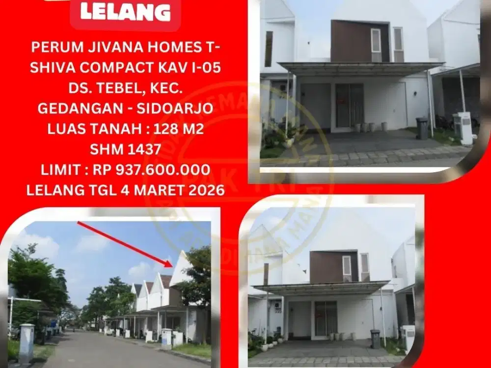JUAL RUMAH LELANG BANK DI SIDOARJO (JIVANA HOMES T-SHIVA COMPACT - GEDANGAN) : LELANG KPKNL