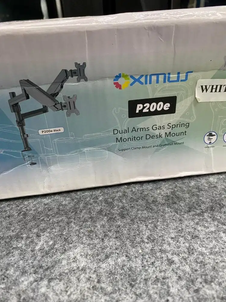 Bracket Monitor Dual Oximus P200E White Dual Arms Gas Spring