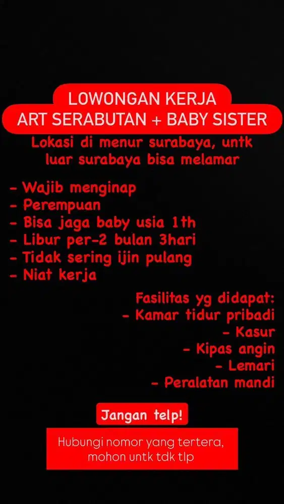 LOWONGAN BABYSITER SEMI WAJIB MENGINAP