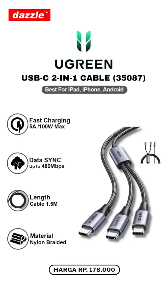UGREEN TYPE C 2-IN-1 CABLE (35087)