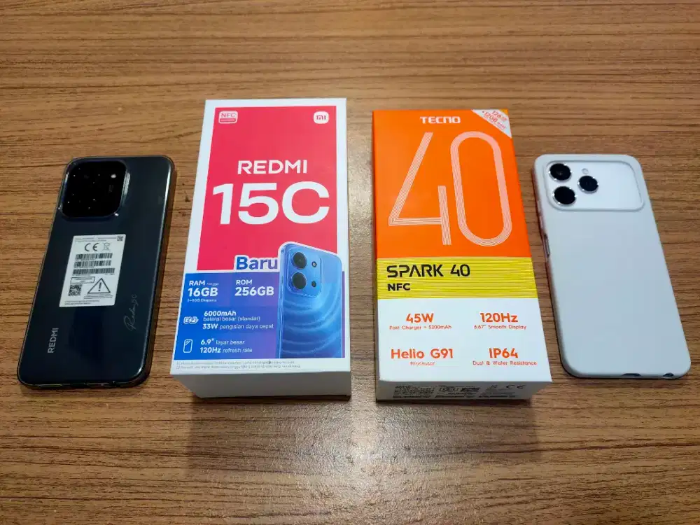 Xiaomi Redmi 15C 8/256 - Tecno Spark 40 NFC 6/128 (Mulus 99% Full Set)