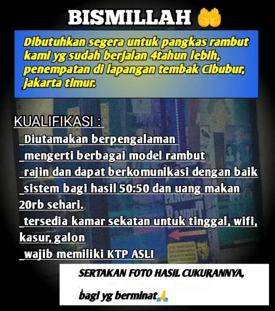 dibutuhkan tukang cukur berpengalaman