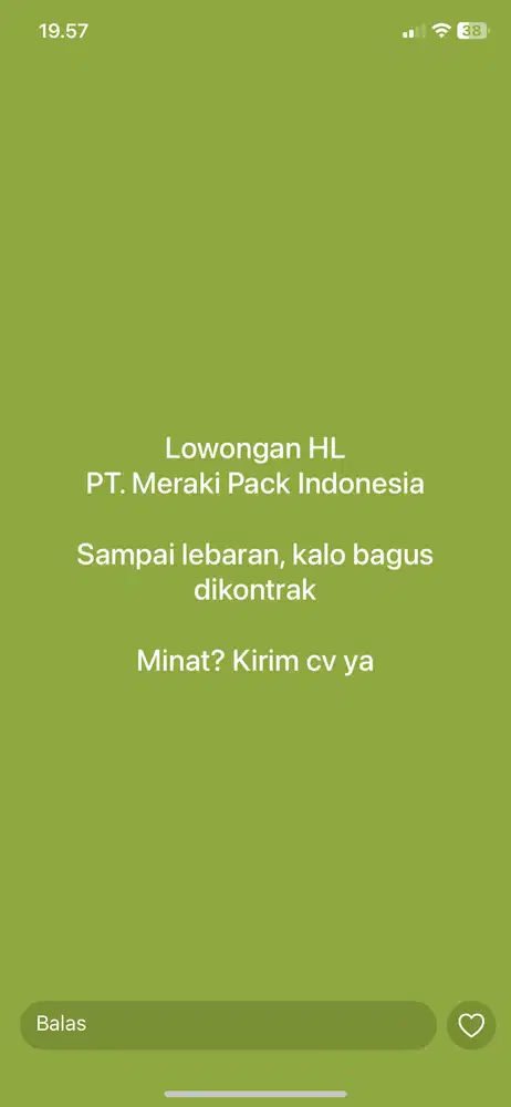 Dibutuhkan HL PT. Meraki Pack Indonesia