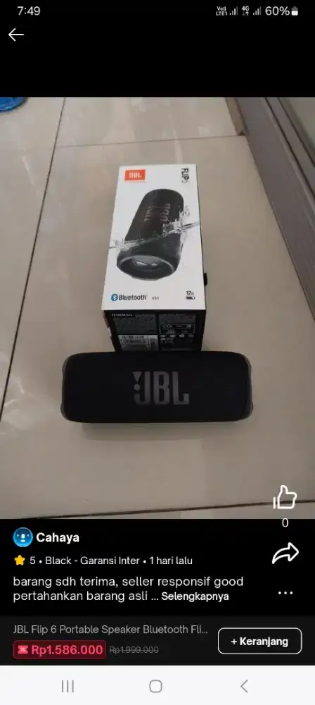 Jbl flip 6 black like new asli 1000% original