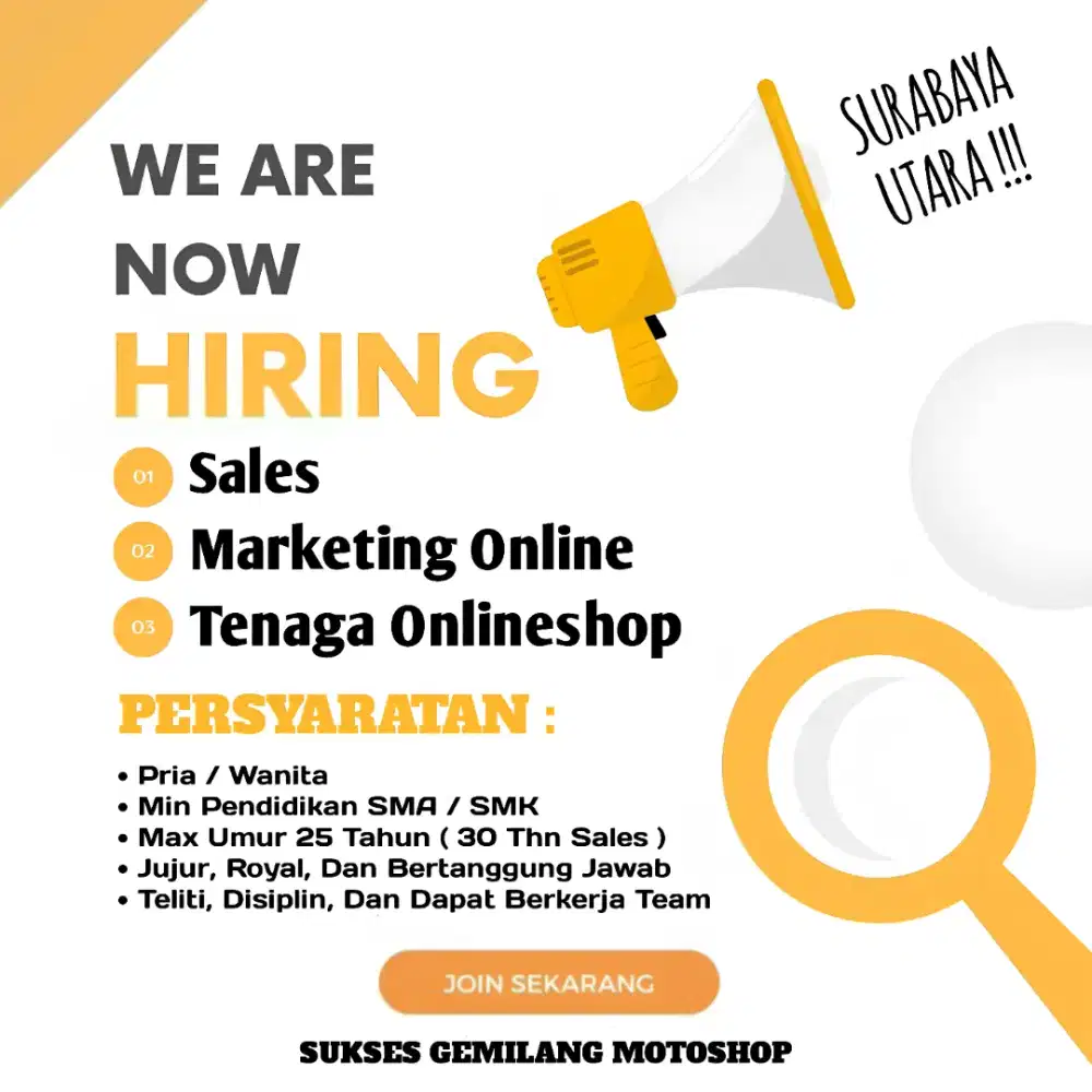 Lowongan Kerja Marketing, Sales, Dan Tenaga Online Shop