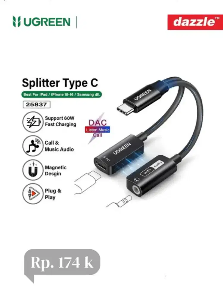 Ugreen Splitter type C to Jack 3, 5 DAC with charger type C