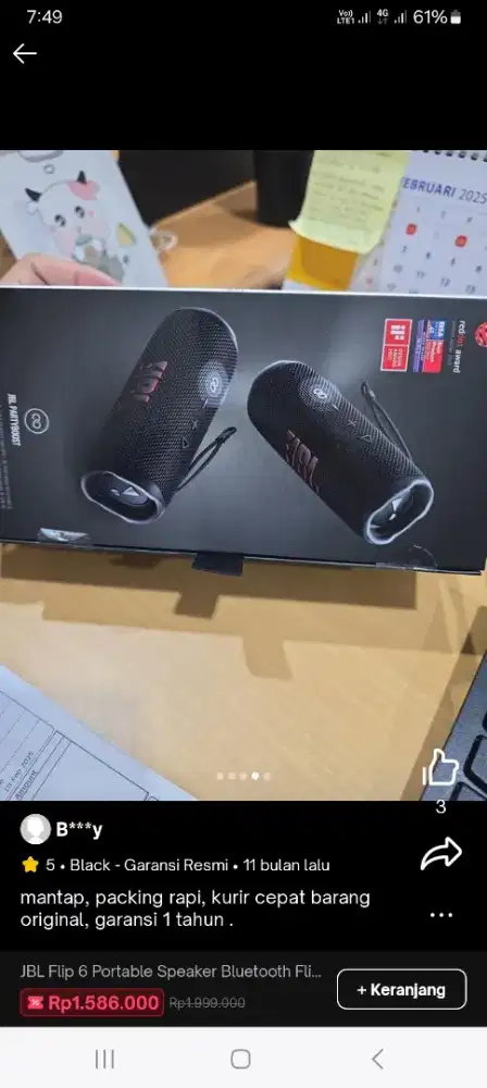 Jbl flip 6 bluetooth hitam