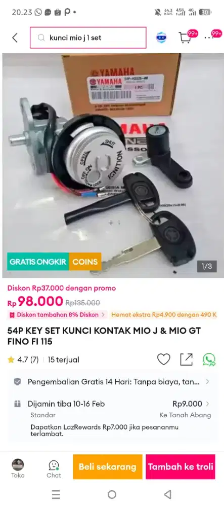 Kunci kontak mio dan mio gt