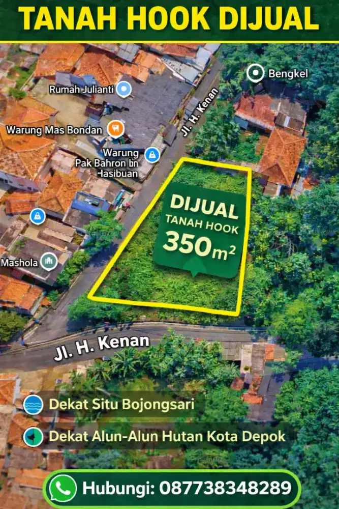 DIJUAL TANAH HOOK 350 m² – SAWANGAN,  KOTA DEPOK (tanpa perantara)