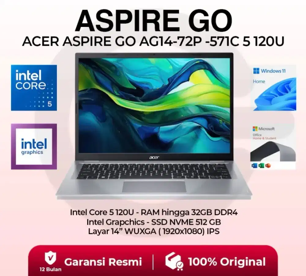 NOTEBOOK LAPTOP ACER ASPIRE GO AG14-72P-571C CORE 5-120U 14''