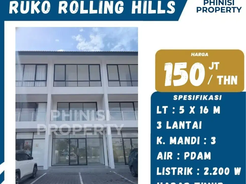 Disewakan Ruko Rolling Hills Tanjung Bunga