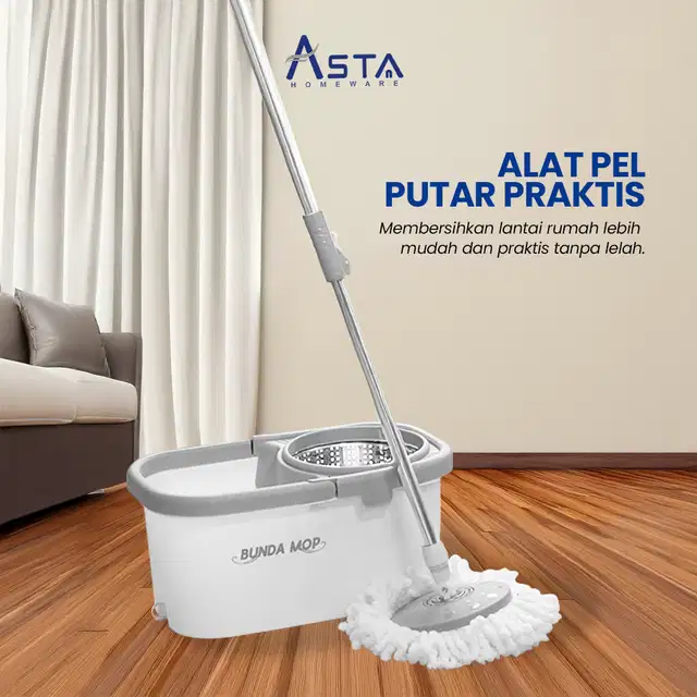 Bunda Mop Deluxe: Pel Putar Otomatis, Microfiber, Praktis & Tahan Lama