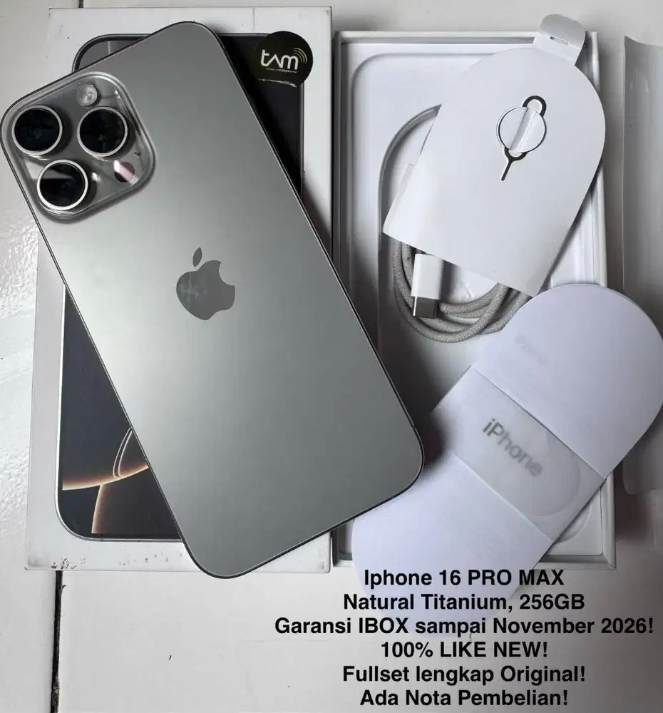 Iphone 16 Pro Max, Natural Titanium, 256GB, IBOX, GARANSI ON, LIKE NEW