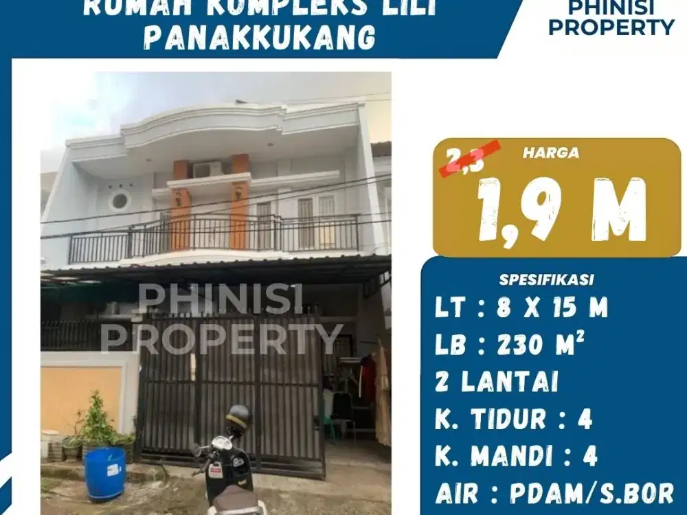 DIJUAL Rumah 2 Lantai Kompleks Lili Jalan Boulevard Panakkukang
