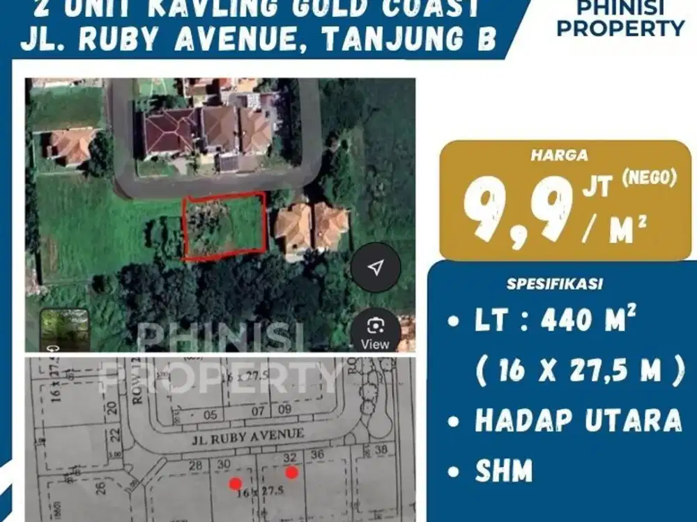 Dijual Tanah Kavling Kompleks Gold Coast Tanjung bunga