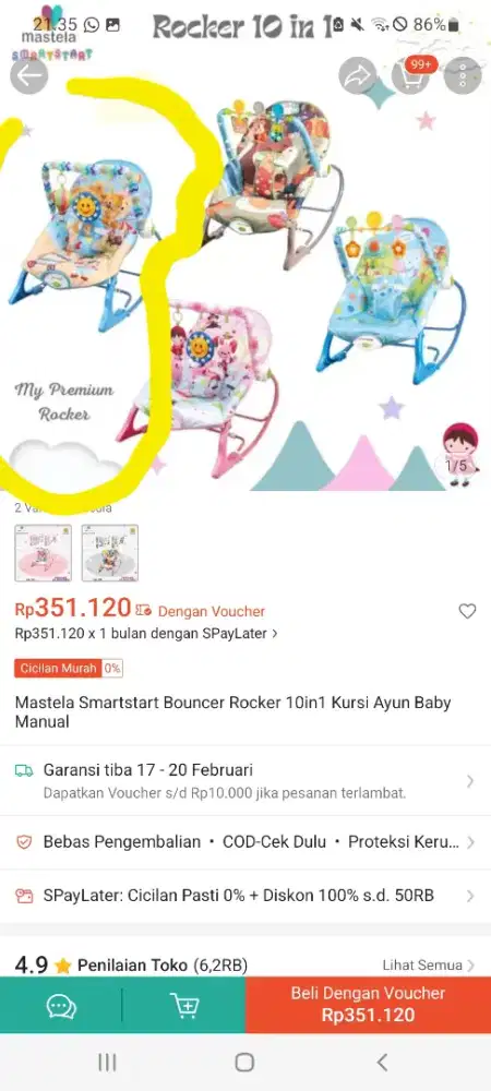 Bouncer bayi baby mastela x superstart, preloved pl bouncer