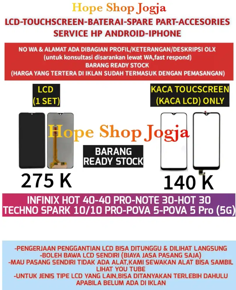 Touchscreen-Baterai-LCD INFINIX HOT 40-40 PRO-NOTE 30-HOT 30
