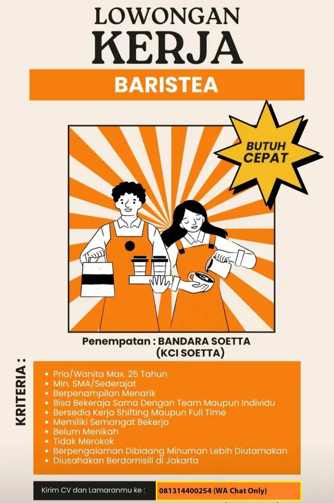 Dibutuhkan ! Baristea Outlet Teh Kotjok Stasiun Kereta Bandara Soetta
