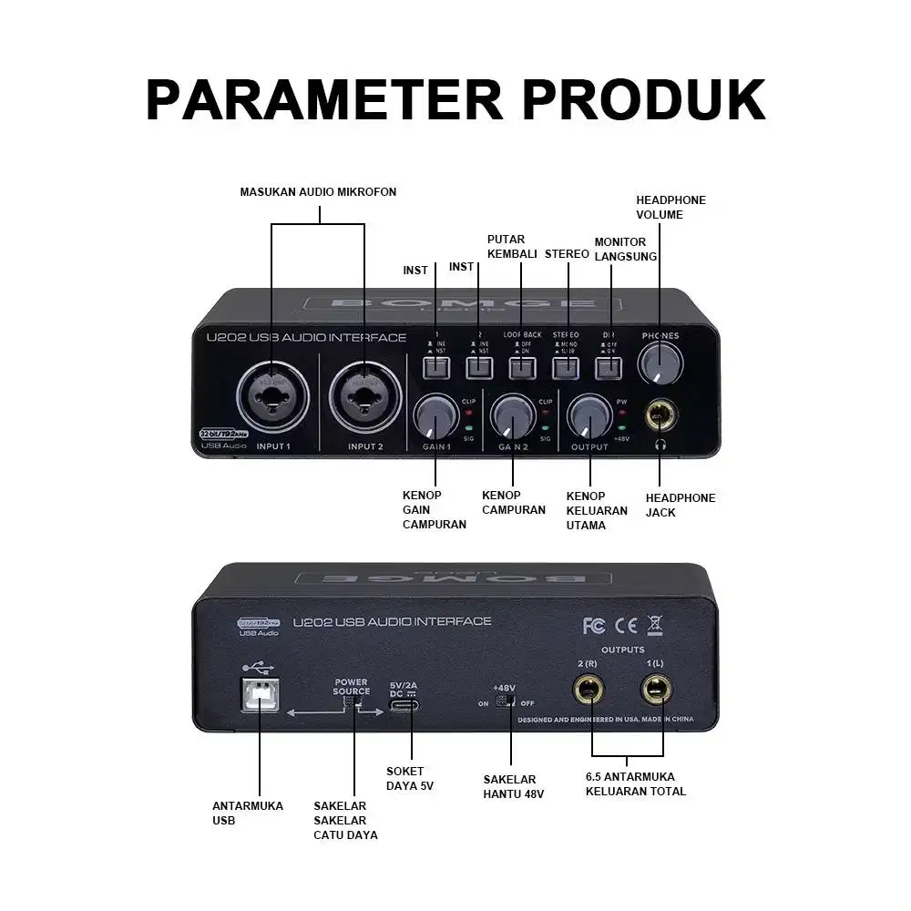 (Nego Tipis) BOMGE U202 USB Audio Interface 32bit/192kHz Resolution