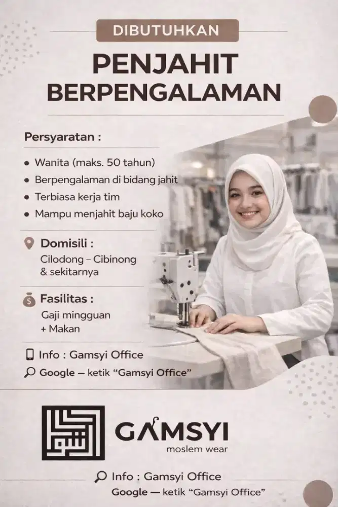 Lowongan khusus penjahit