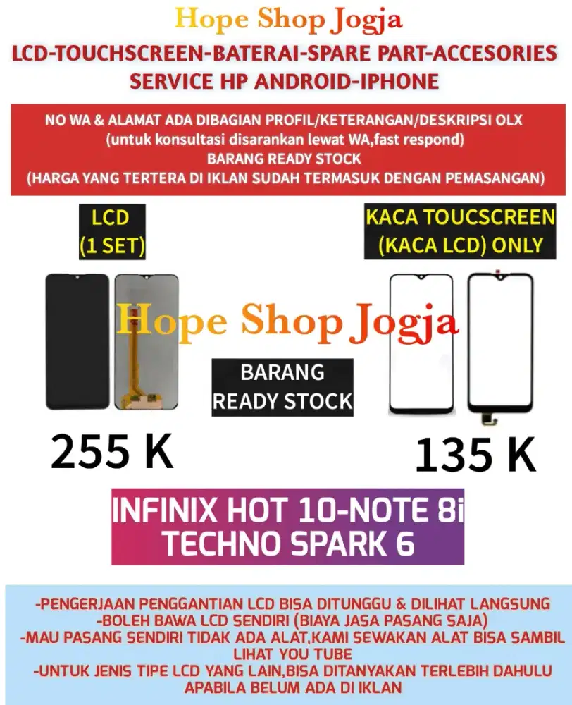 Touchscreen-Baterai-Lcd INFINIX HOT 10-NOTE 8i-TECHNO SPARK 6