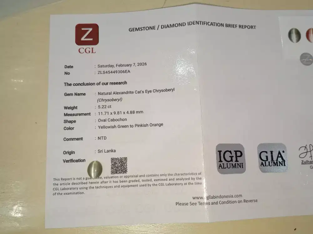Batu mulia chrissoberyl cat eye alexadrite