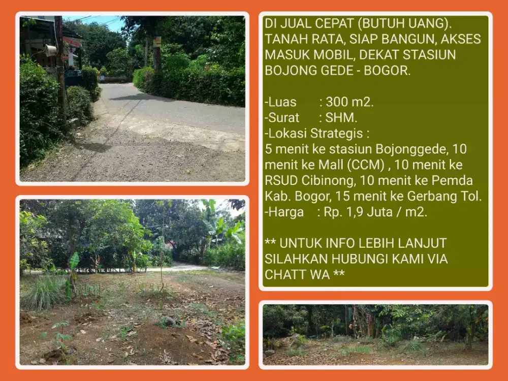 Investasi Tanah di Bojonggede-Bogor SHM 300 m² Akses Mobil.