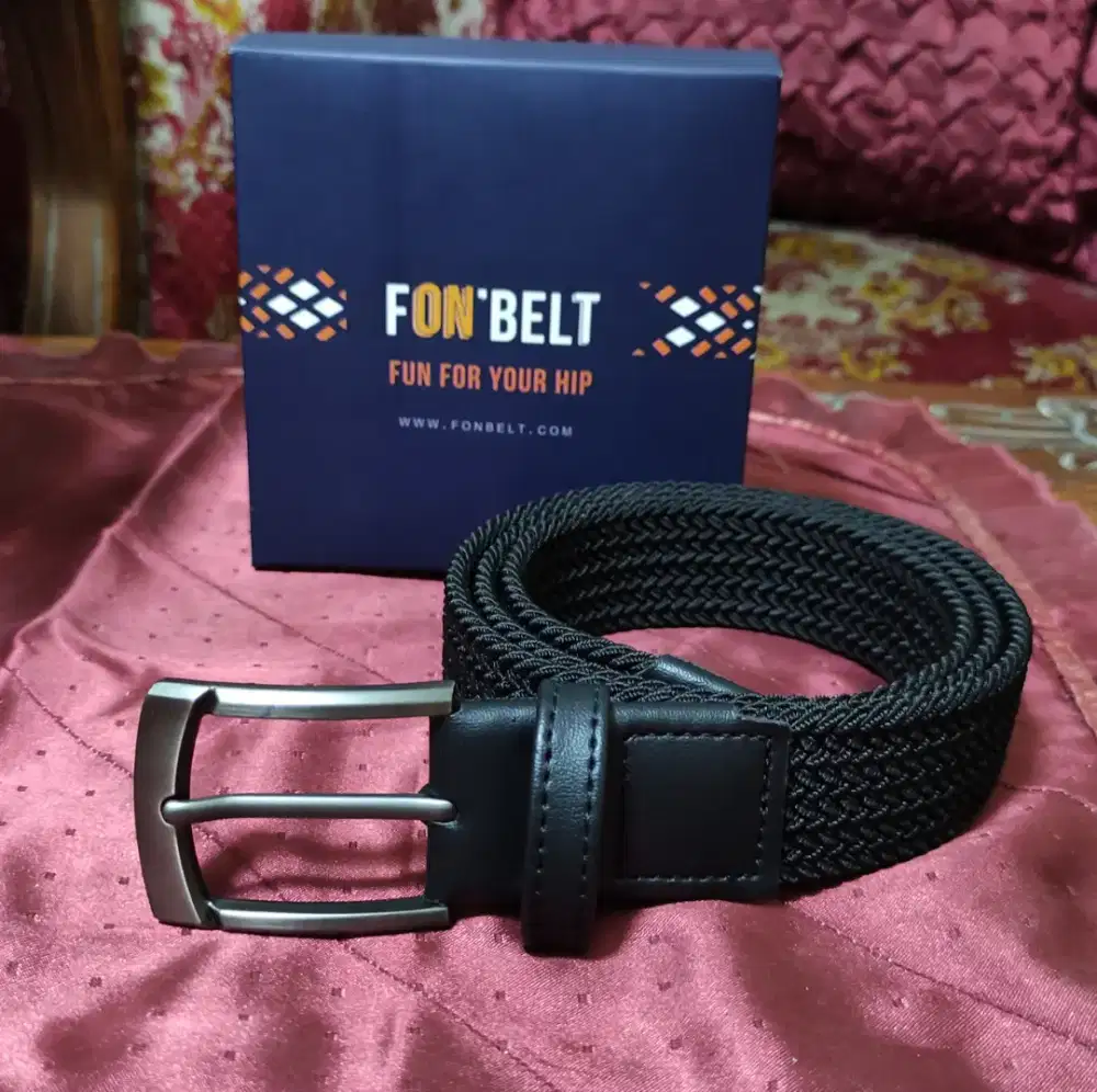 Ikat Pinggang Sabuk Gesper Hitam Elastis Kanvas Nilon Dewasa