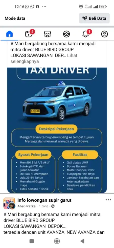 Terima lowongan driver aplikasi onlin syarat Poto SIM dan ktp