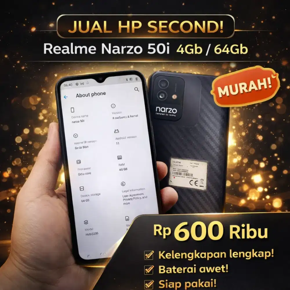Hp Bekas Realme Narzo 50i 4/64Gb Murah Lengkap Siap Pakai Bagus Mulus