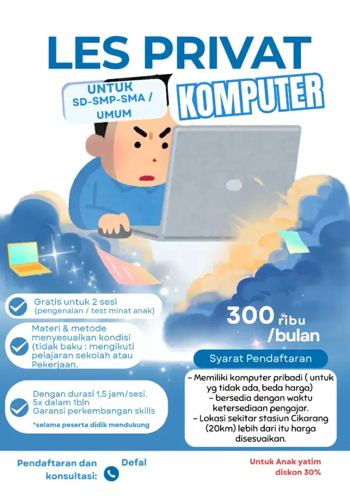 Les privat komputer untuk anak sekolah & umum
