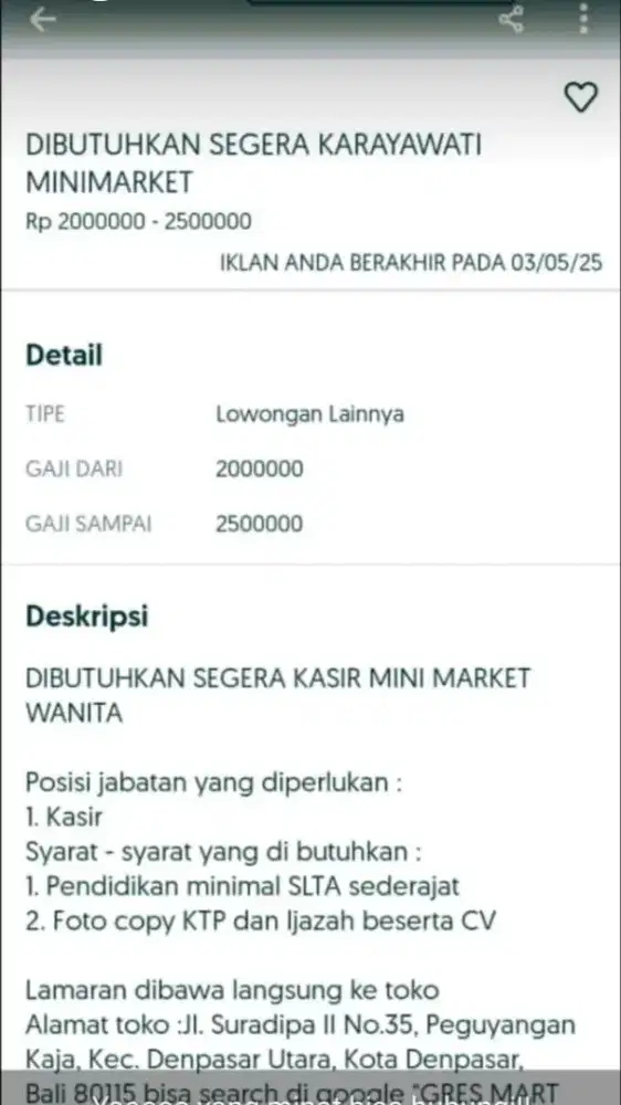 LOWONGAN KASIR MINIMARKET