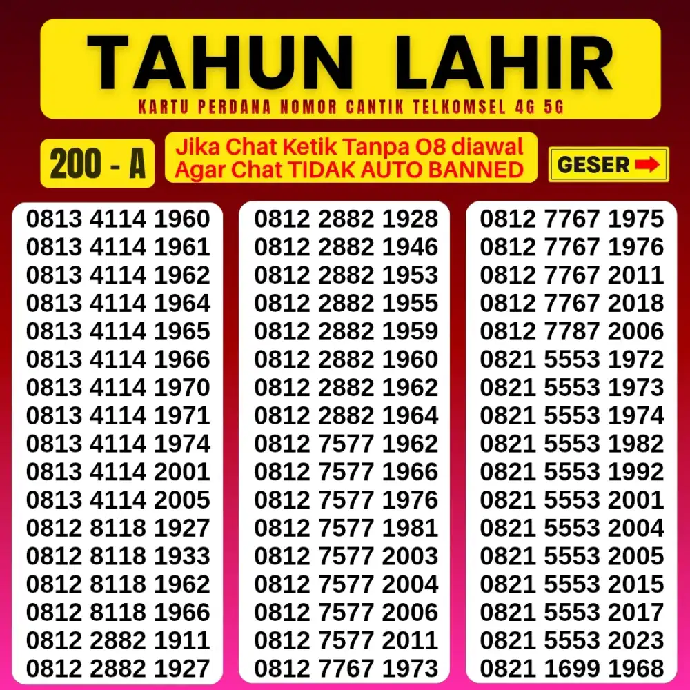 Nomor Cantik Simpati Kartu Perdana Telkomsel simpati tahun lahir 9999