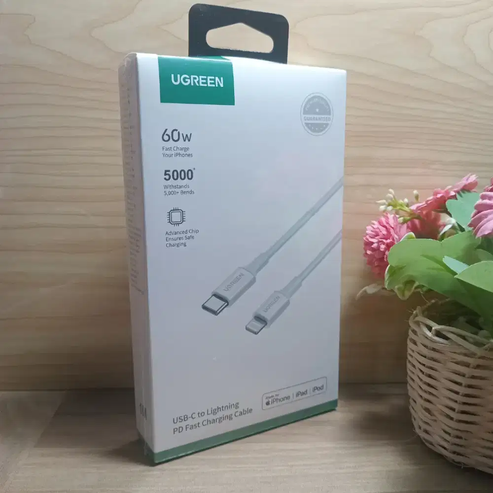 Kabel Ugreen C To L 60W MFI PD Fast Charging Bahan Rubber PVC 1 Meter