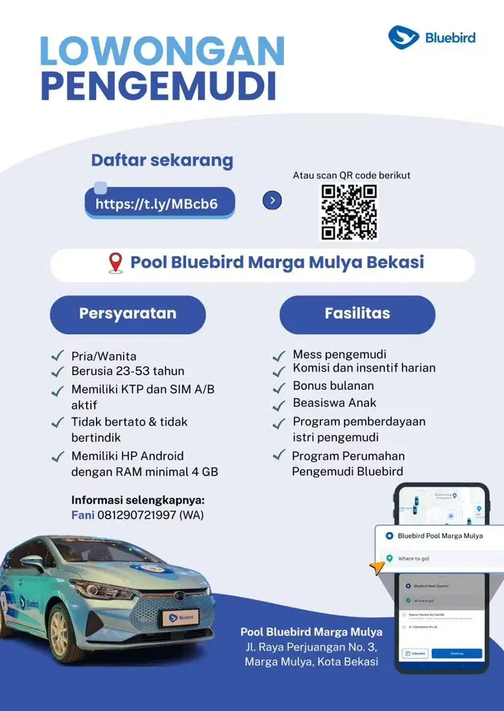 [LOWONGAN KERJA POSISI DRIVER POOL BLUE BIRD MARGA MULYA]