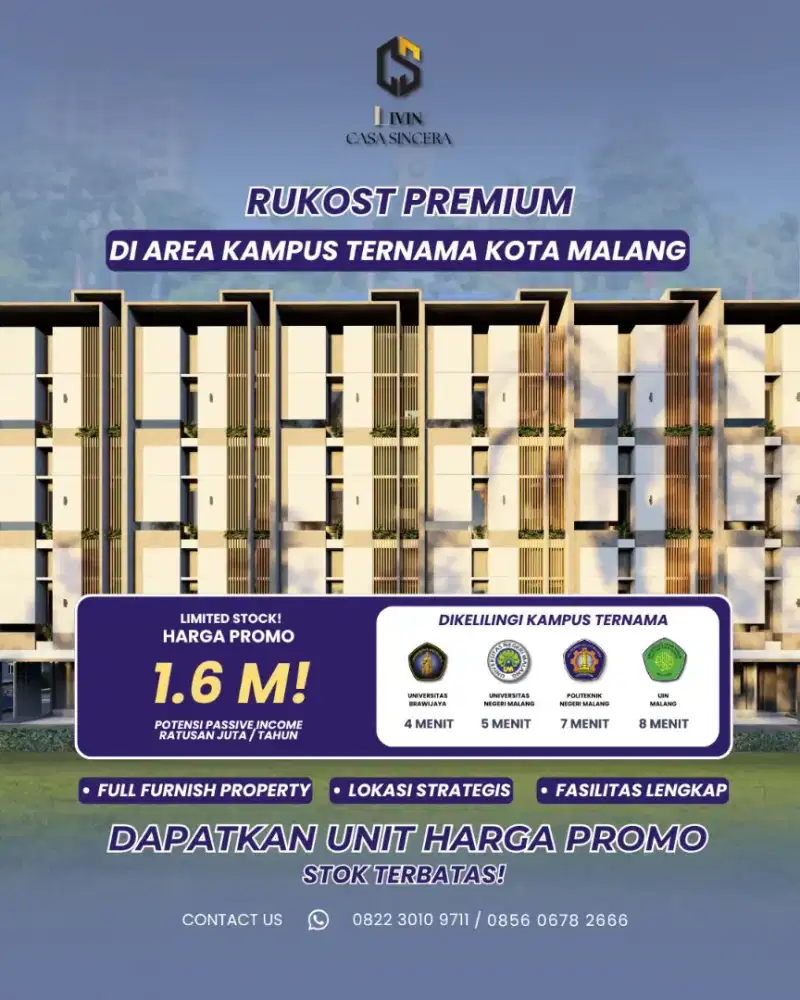 Modal 1.6M Dpt Kost Premium di Malang, Lokasi Strategis Kampus