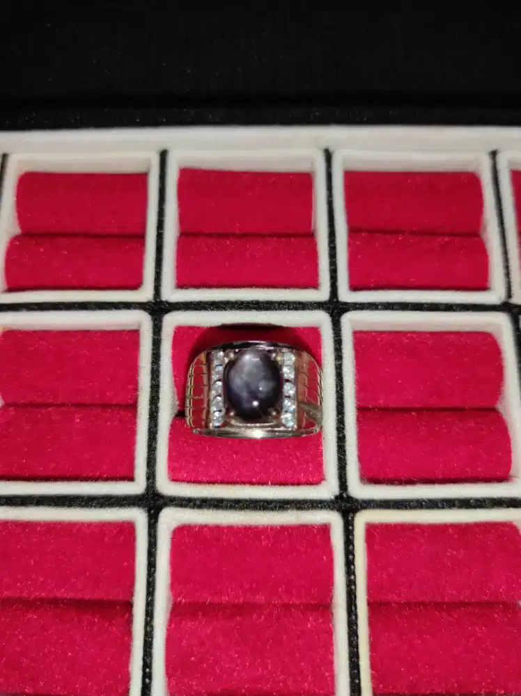 Jual cincin batu permata black sapphire mewah elegan