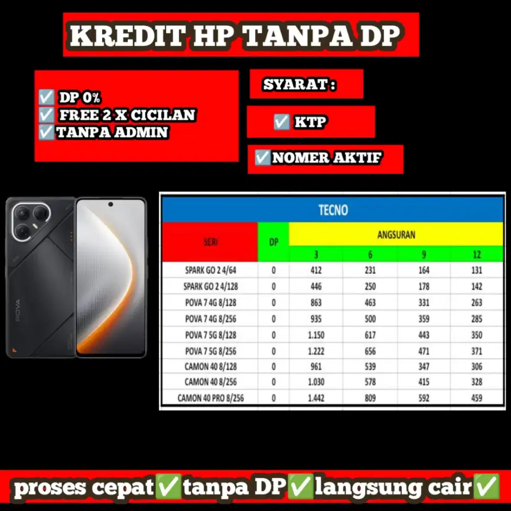 Kredit hp techno tanpa DP