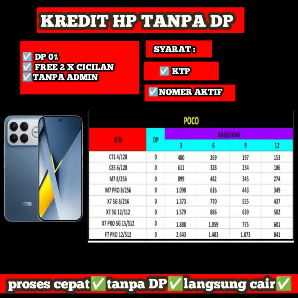 Kredit hp Poco tanpa DP