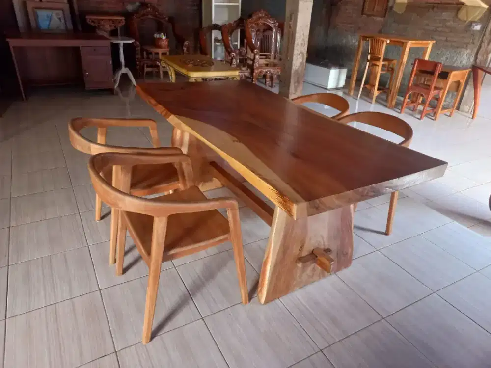 Meja Makan Trembesi Meja Kayu Suar Iras Tidak Sambung Cafe Resto Hotel