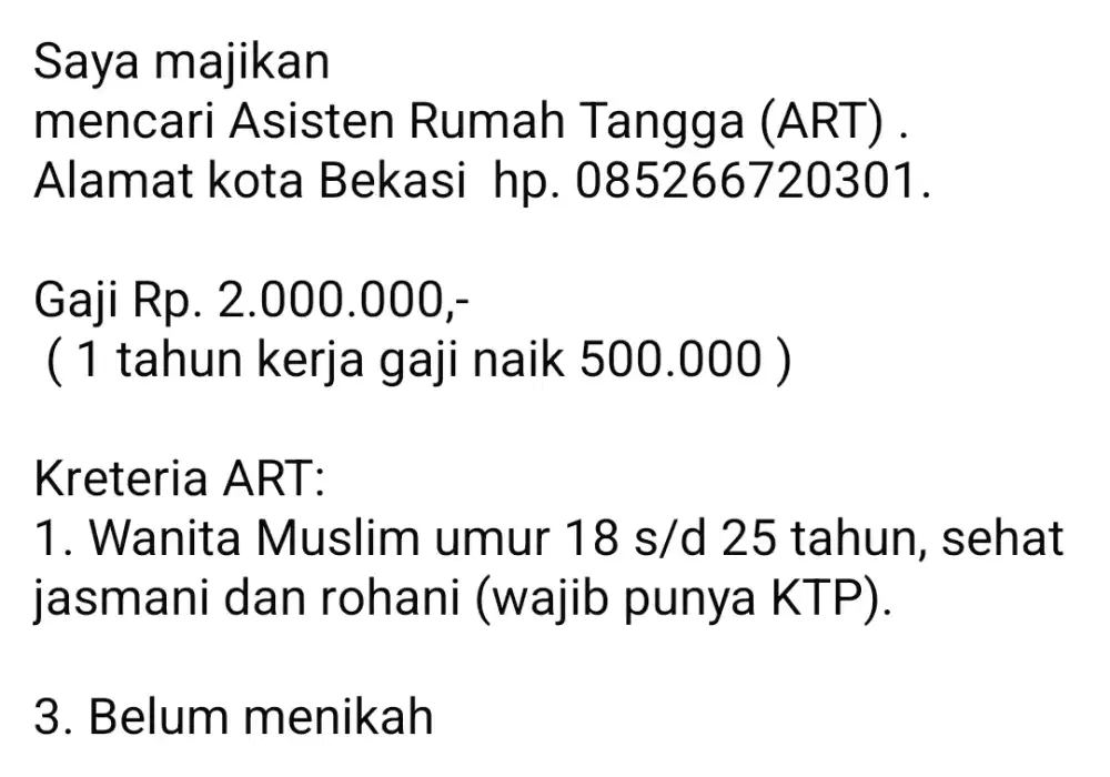 Saya majian lagsung mencari ART