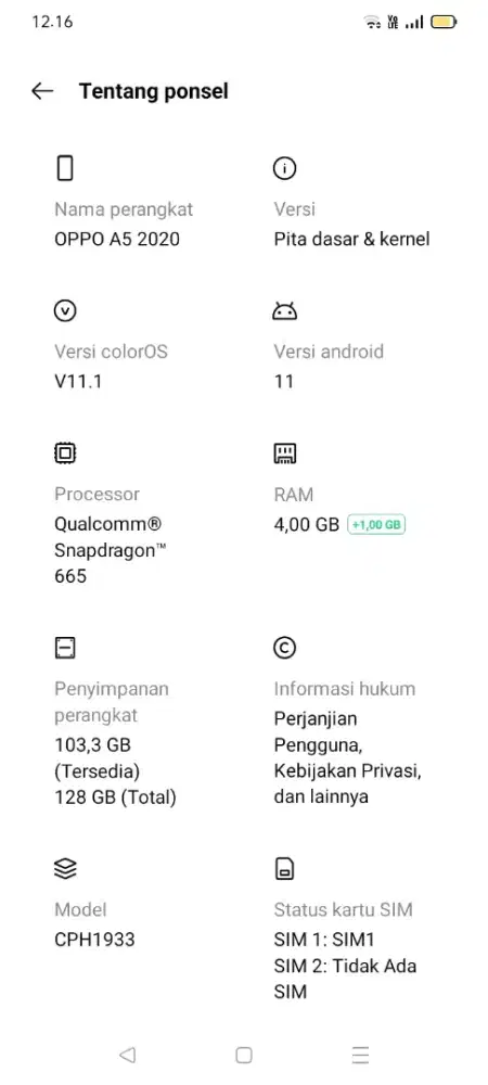 Jual hp Oppo A5 ram4/128